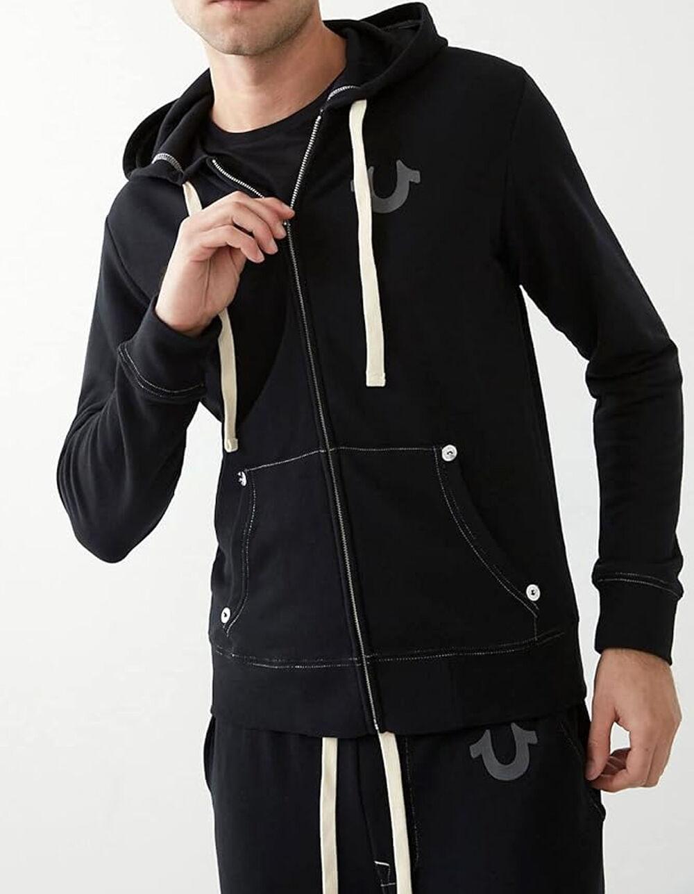 TRUE RELIGION Buddha Logo Mens Zip-Up Hoodie - BLACK Product Image