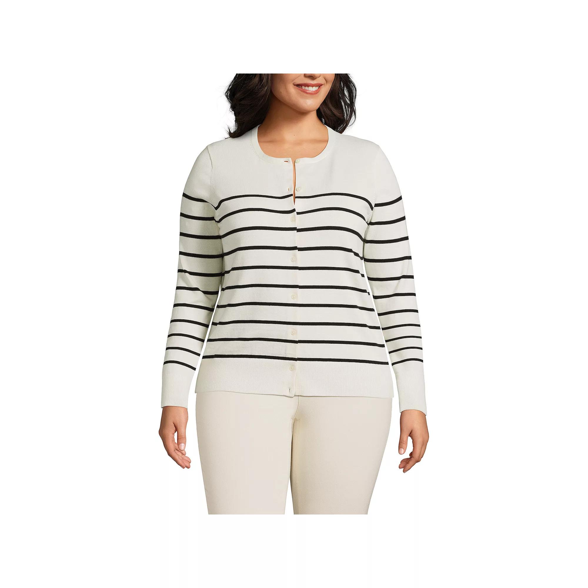 Plus Size Lands' End Fine Gauge Cotton Cardigan Sweater, Women's, Size: 1XL, Black Product Image