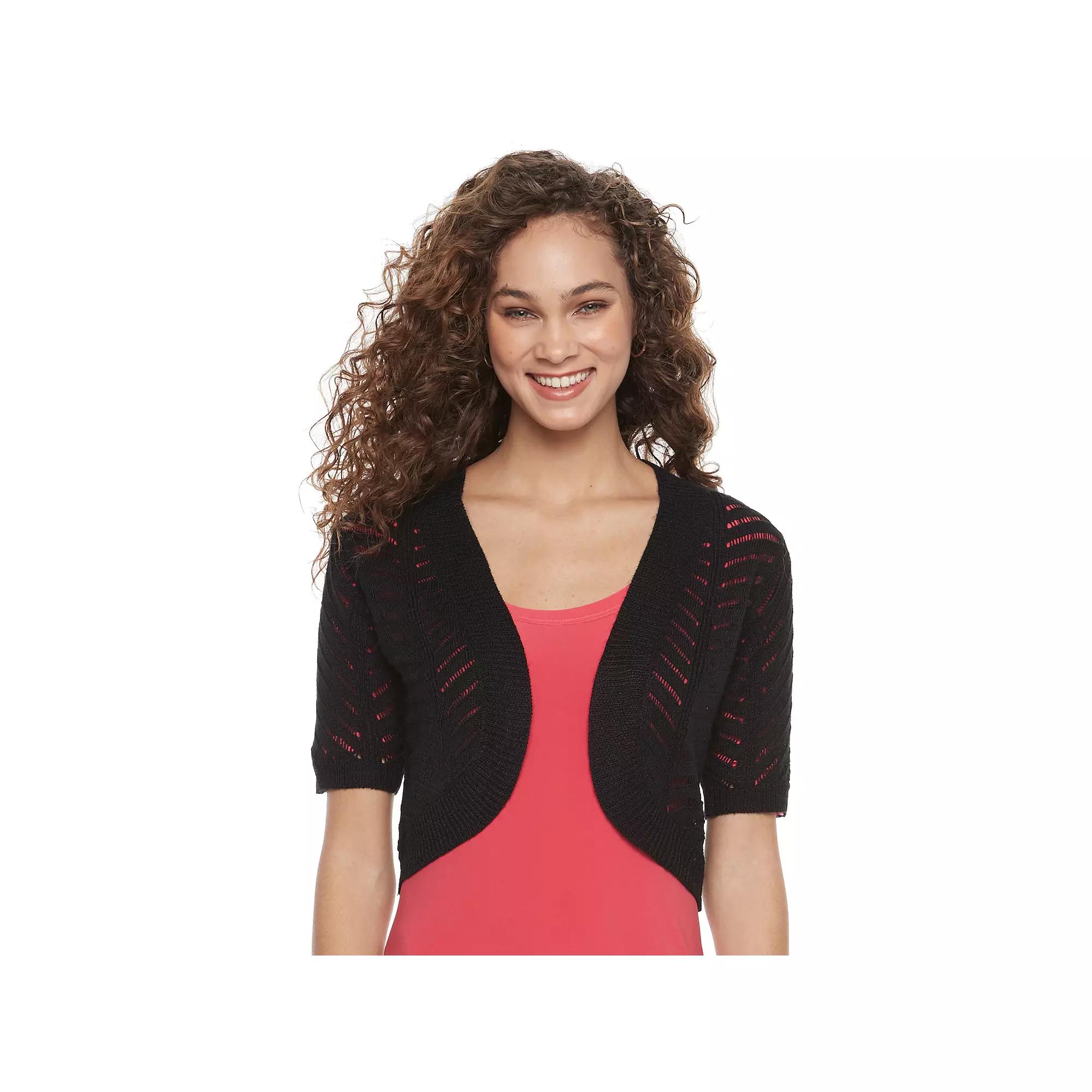 Womens Nina Leonard Crocheted Open-Work Shrug Product Image