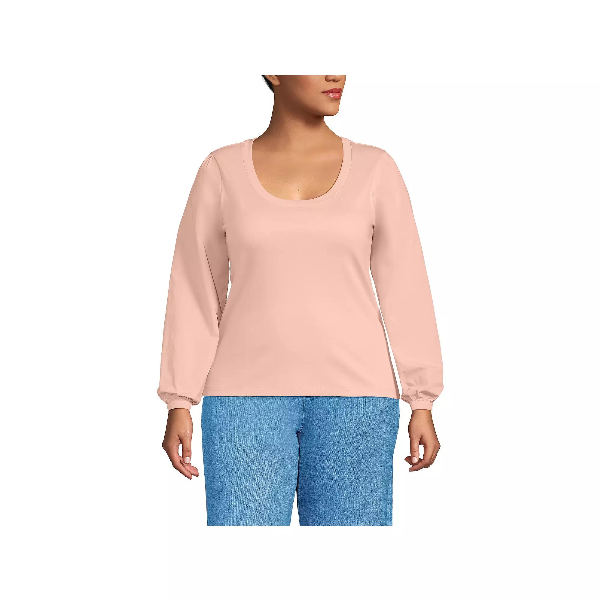 Plus Size Lands' End Supima Interlock Scoop Neck Blouson Sleeve Top, Women's, Size: 1XL, Black Product Image