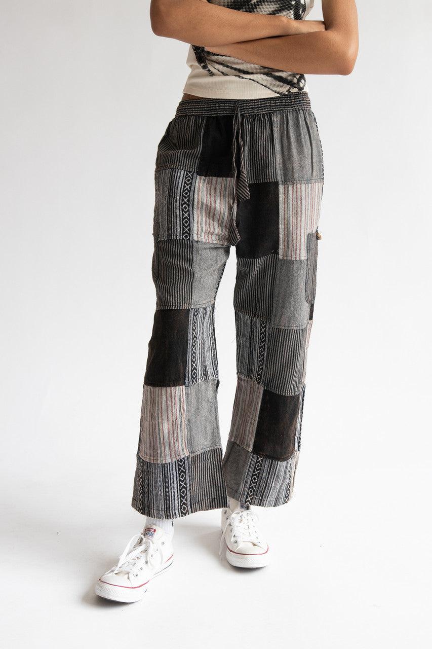 Black Patchwork Pants Product Image