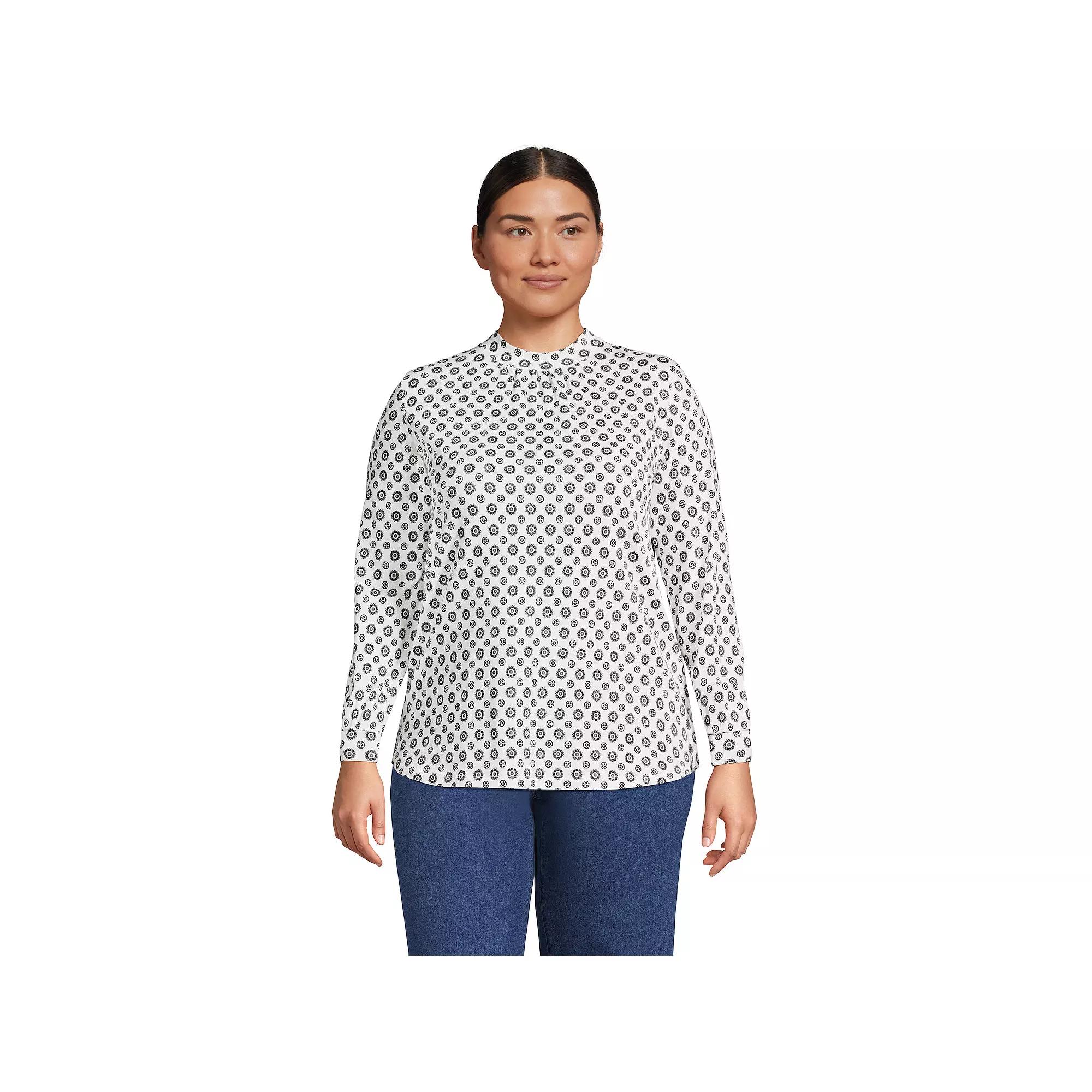 Plus Size Lands' End Gathered Mockneck Top, Women's, Size: 2XL, Ivory Encircle Geo Product Image
