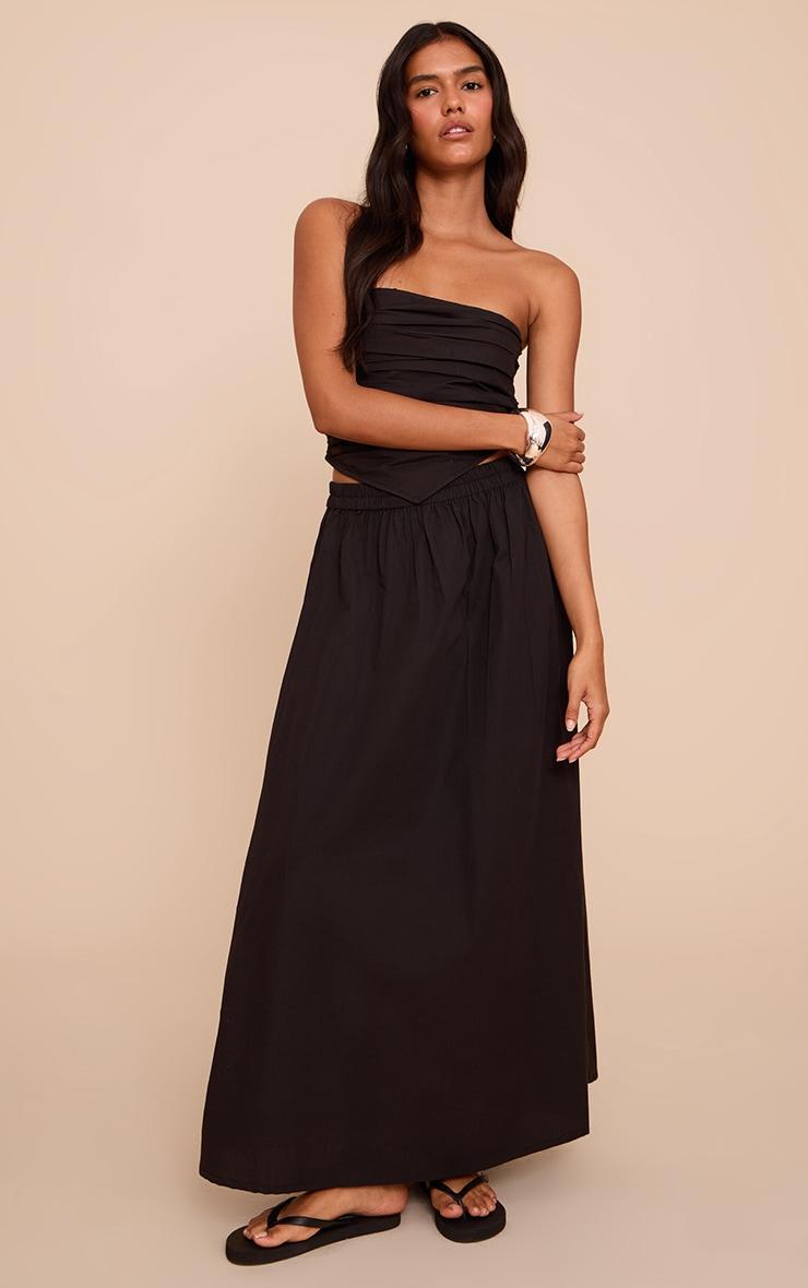 Black Cotton Poplin Ruched Front Bandeau Top Product Image