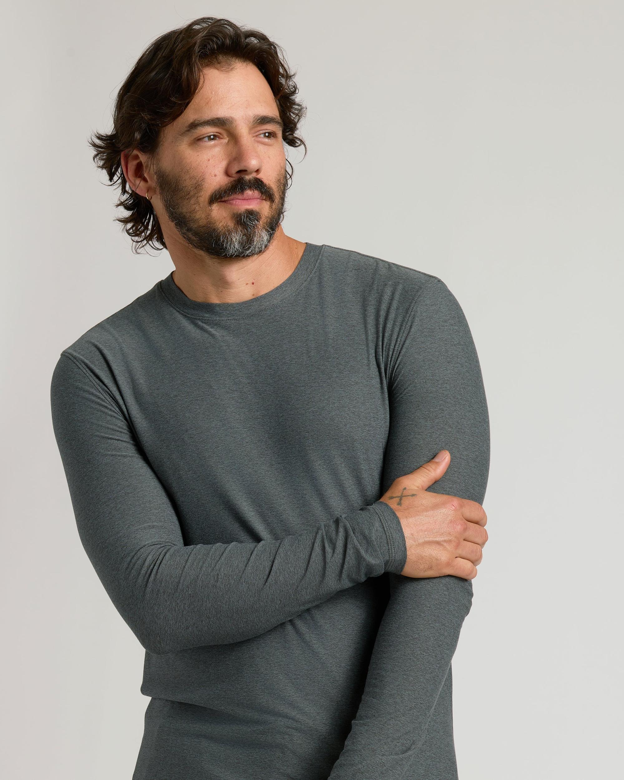 Charcoal Heather Gray Active Long Sleeve Crew T-Shirt Product Image