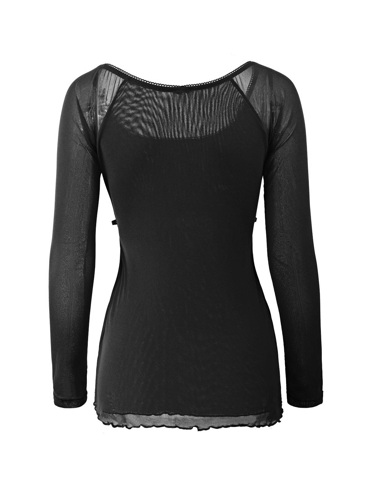 Lace Trim Tie Front Long Sleeve Blouse Product Image