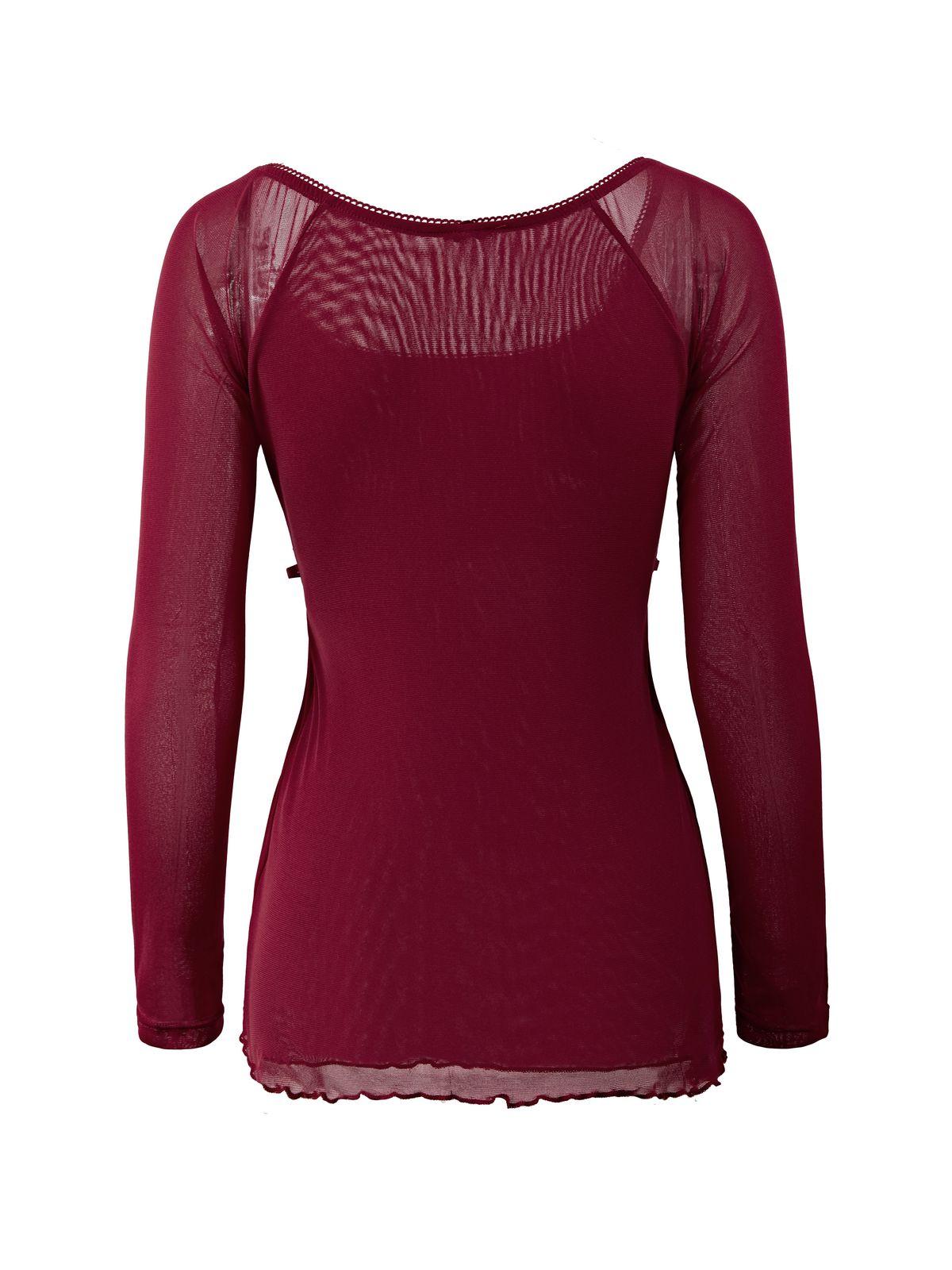 Lace Trim Tie Front Long Sleeve Blouse Product Image