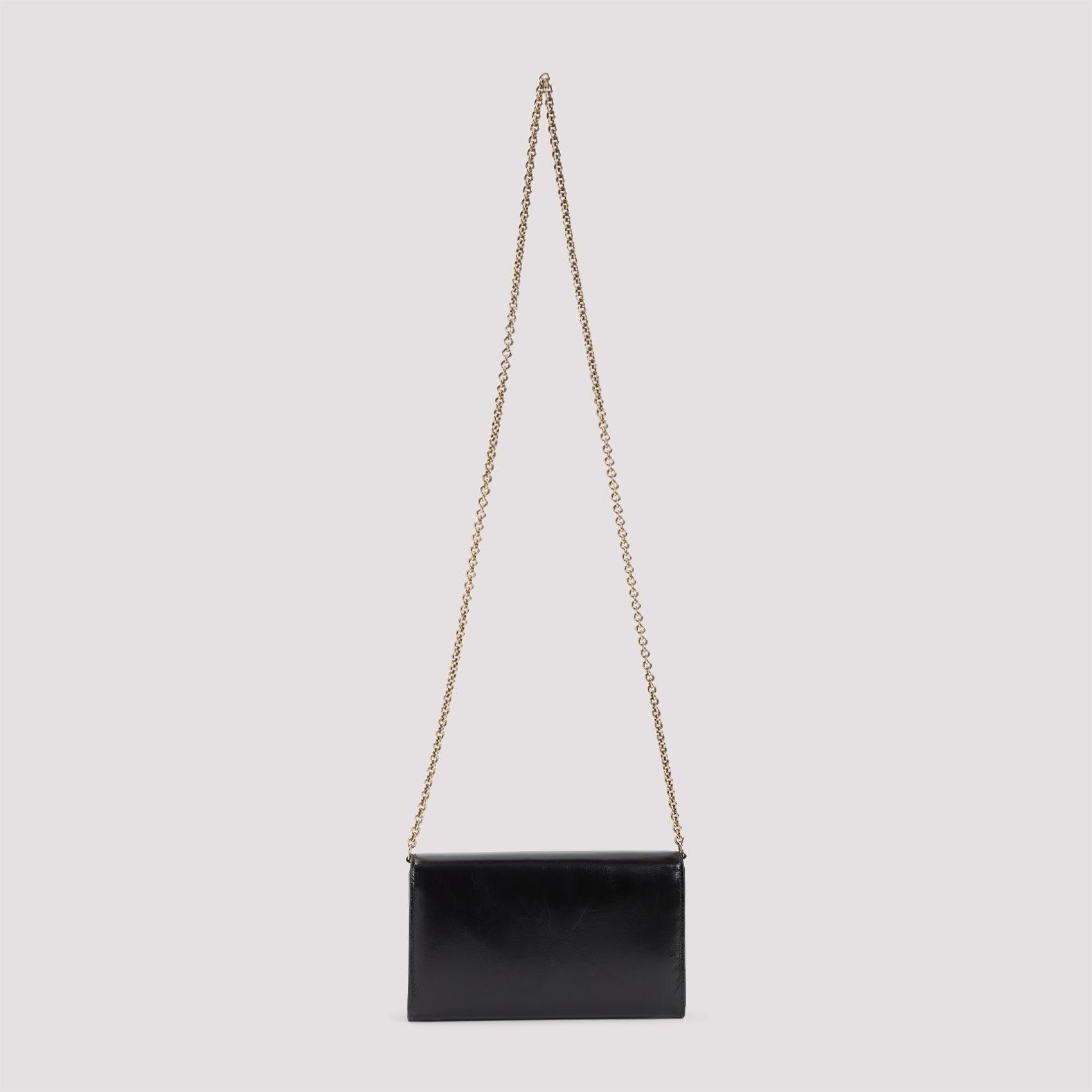 CHLOÉ Iconic Flap Wallet On Chain In Shiny Calfskin In Black Product Image
