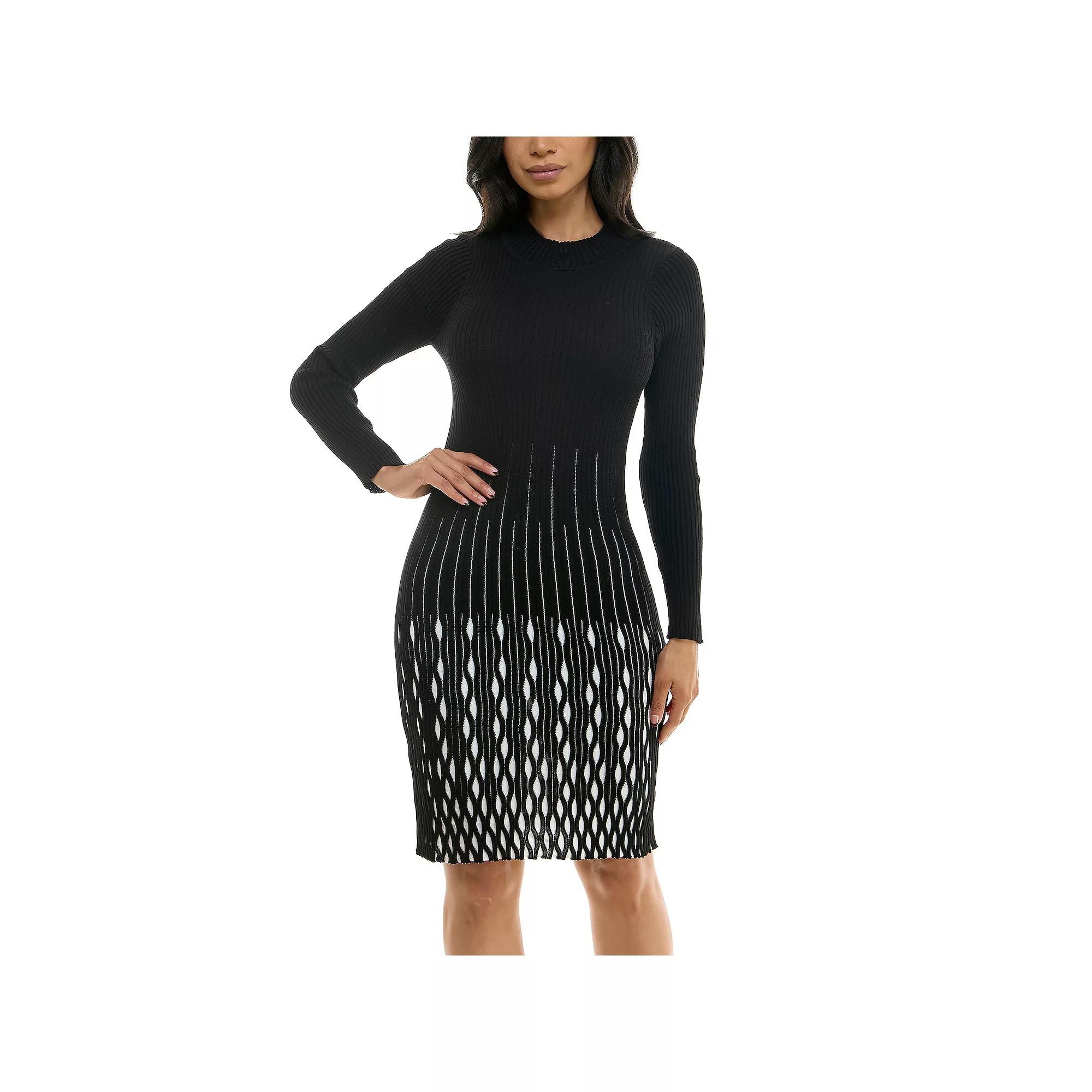 Women's Nina Leonard Mockneck Mini Sweaterdress, Size: Large, Black Ivory Product Image