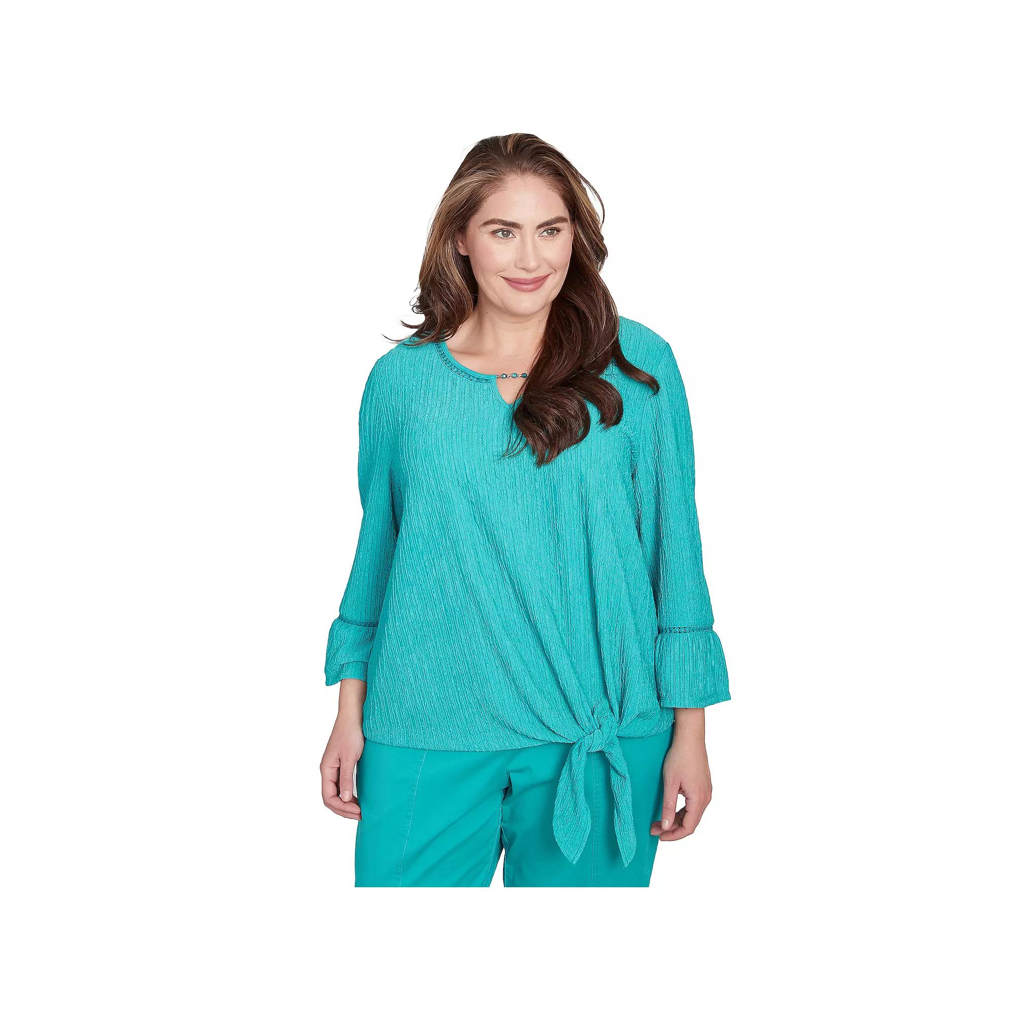 Plus Size Alfred Dunner Solid Tie Front Bell Sleeve Top, Women's, Size: 1XL, Green Product Image