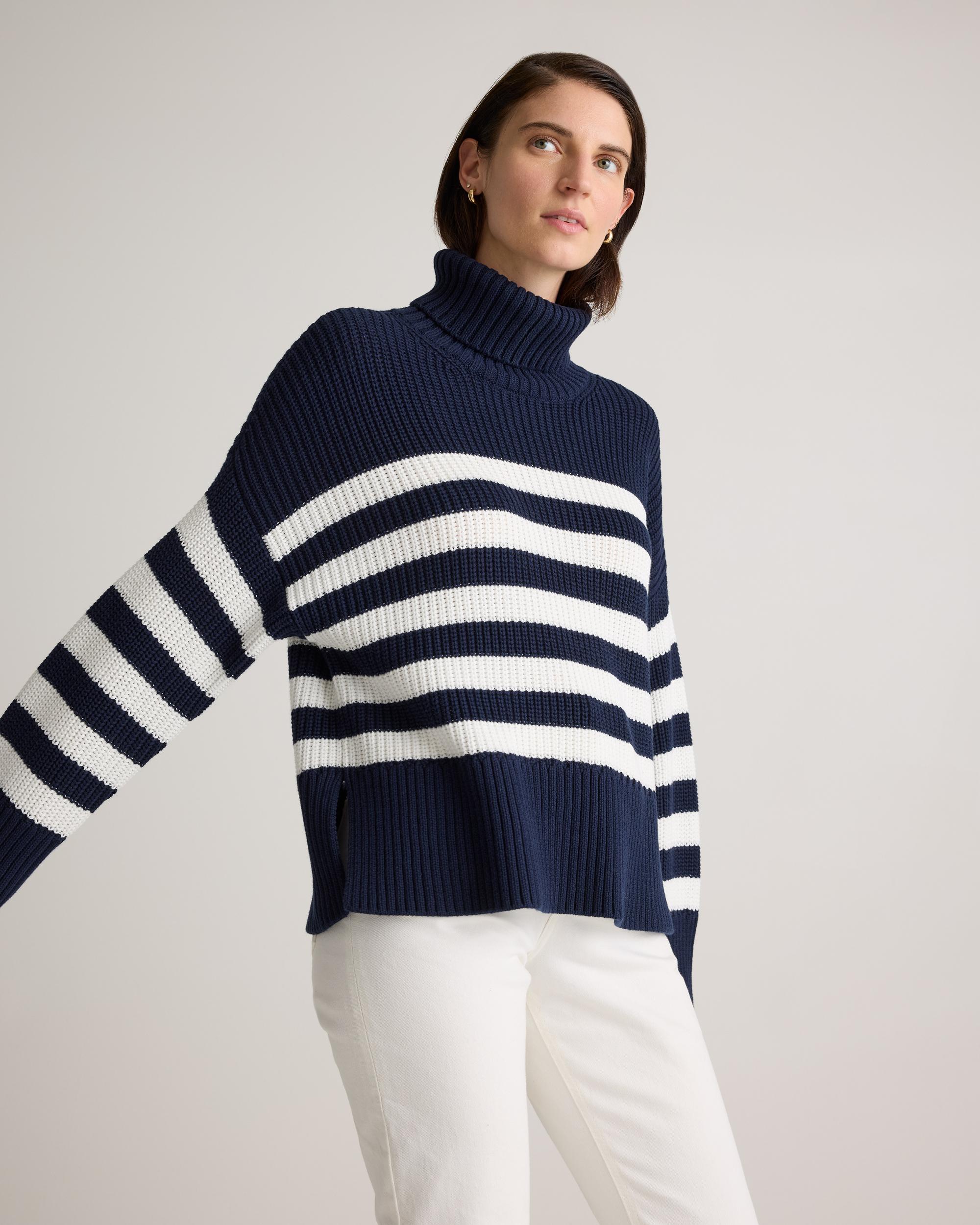 Quince | Women's Split Hem Turtleneck Sweater Organic Cotton Product Image