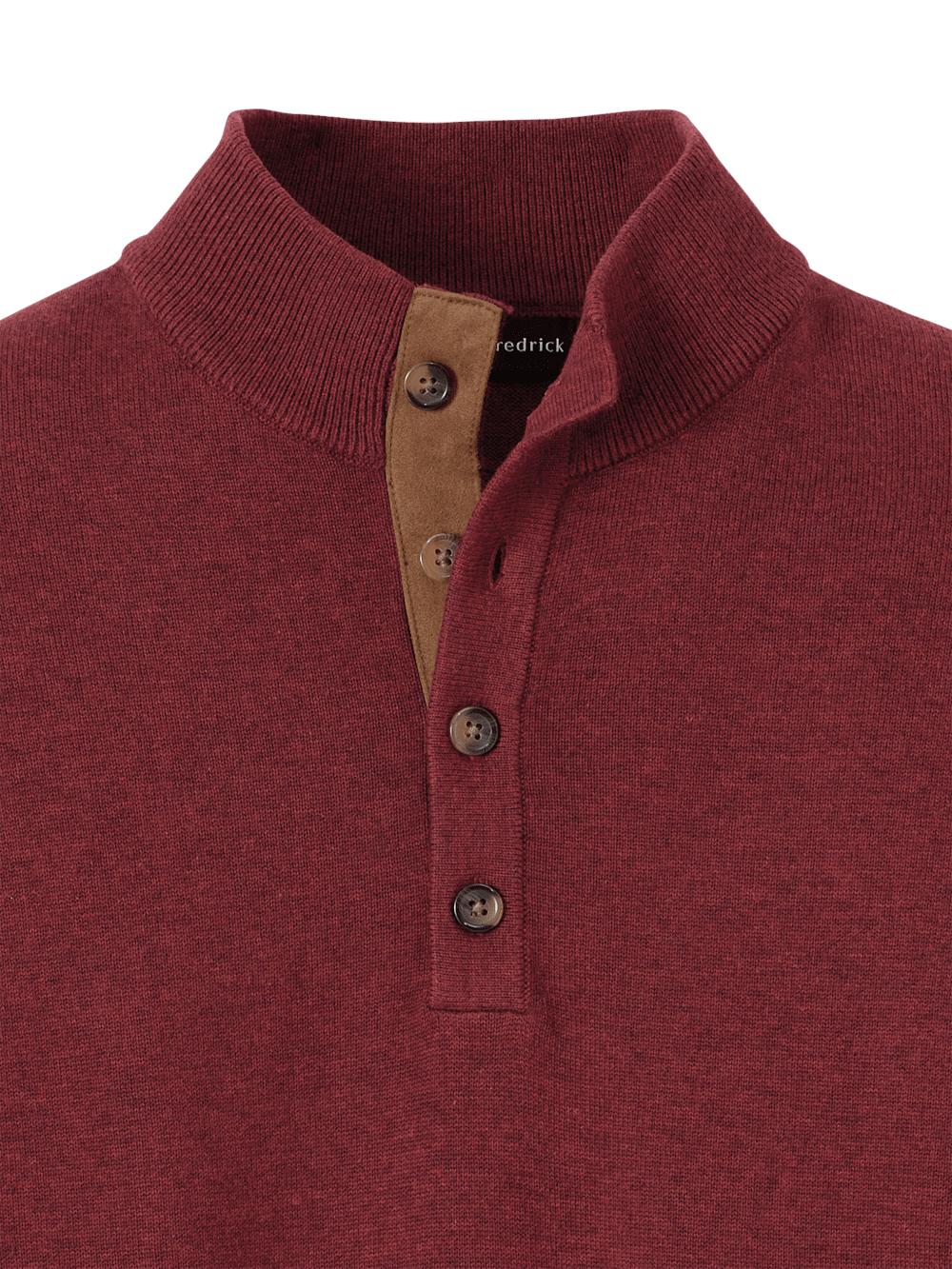 Supima Cotton Four Button Mock Neck Sweater - Burgundy Product Image