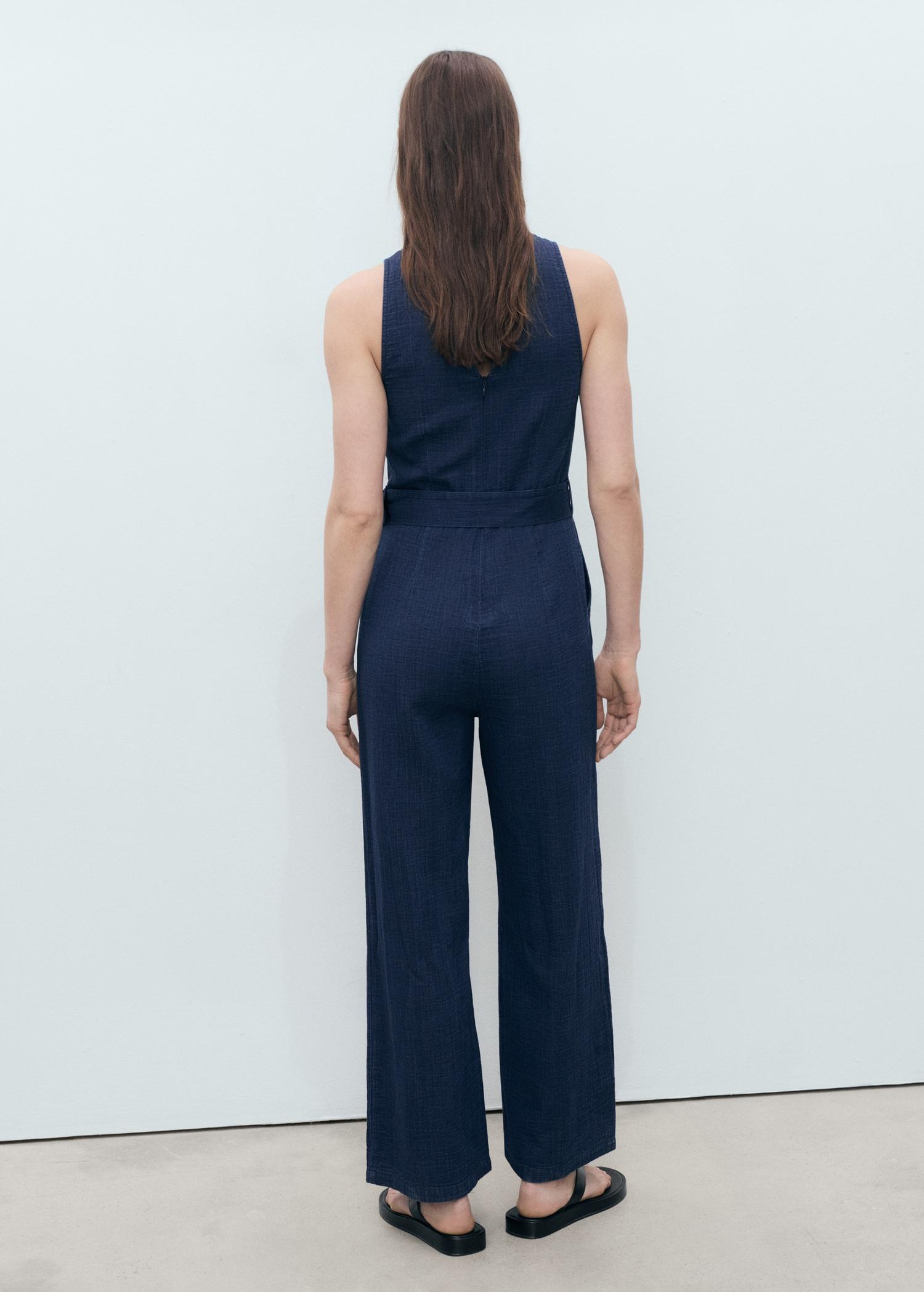 Flowy denim jumpsuit with belt - Women | MANGO USA Product Image