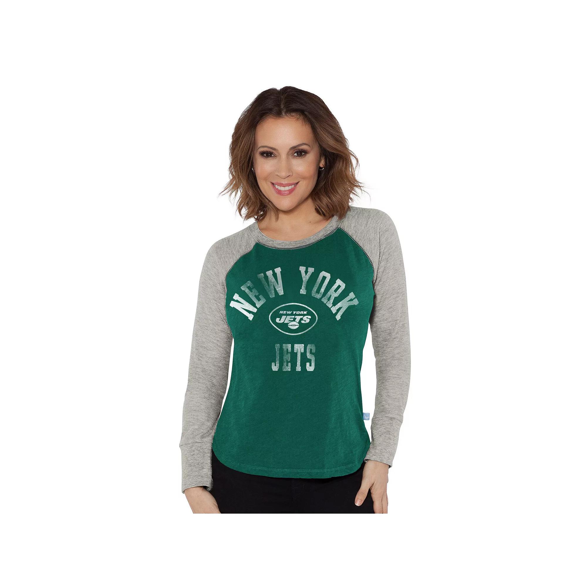 Women's G-III 4Her by Carl Banks Green/Heather Gray New York Jets Waffle Knit Raglan Long Sleeve T-Shirt,  Product Image