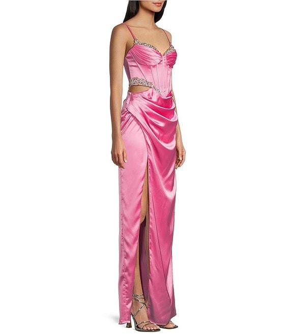GB Satin Cutout Bejeweled Dress Product Image