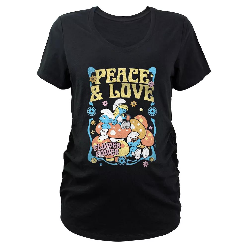 Maternity Smurfs Peace And Love Flower Power Graphic Tee, Women's, Size: XL-Mat, Black Product Image