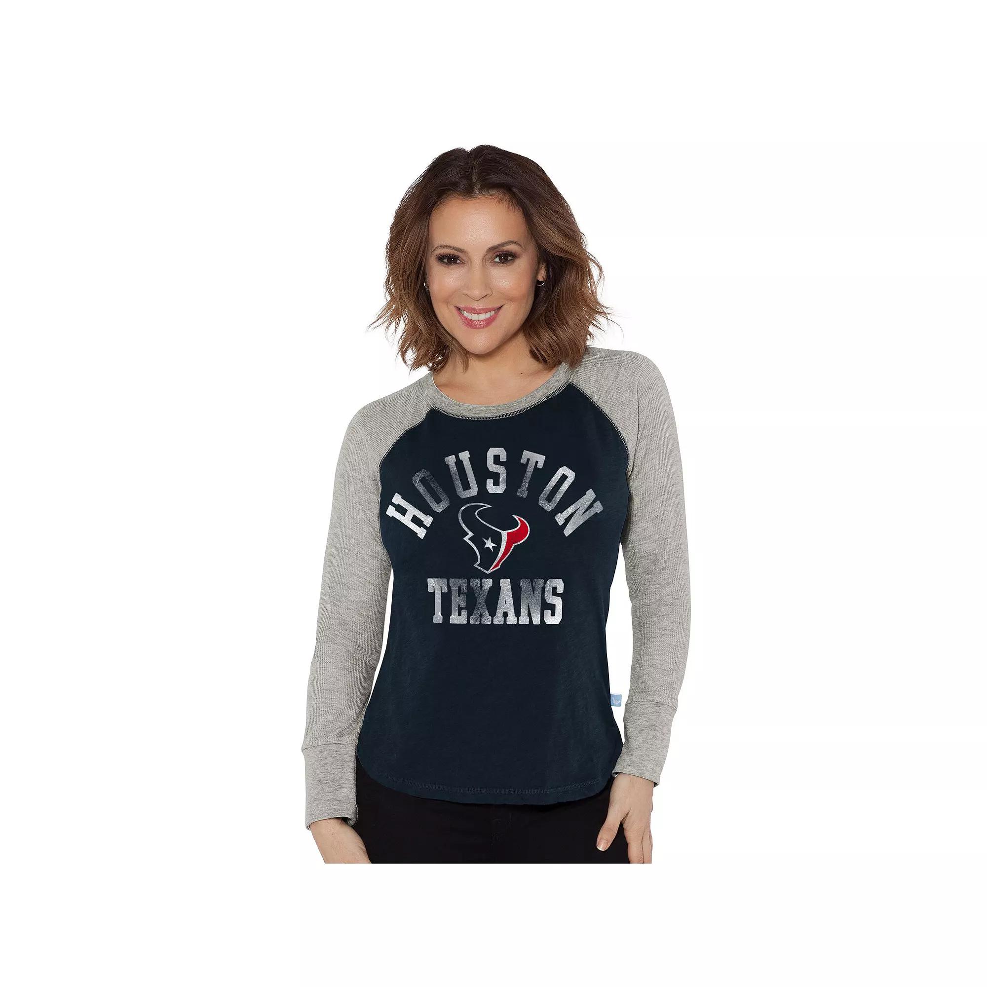 Women's G-III 4Her by Carl Banks Navy/Heather Gray Houston Texans Waffle Knit Raglan Long Sleeve T-Shirt, Size: XL, Blue Product Image
