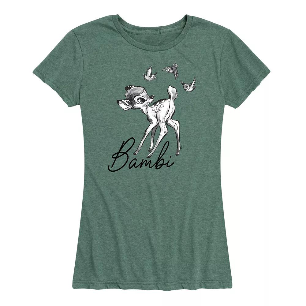 Disney's Bambi Women's Black White Watercolor Graphic Tee,  Product Image