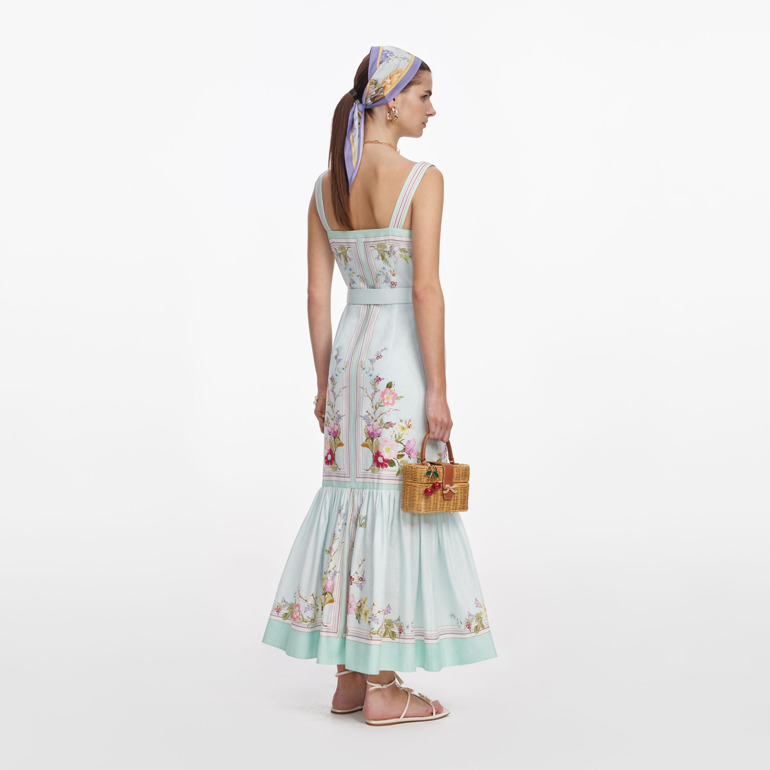 Mint Floral Linen Midi Dress Product Image