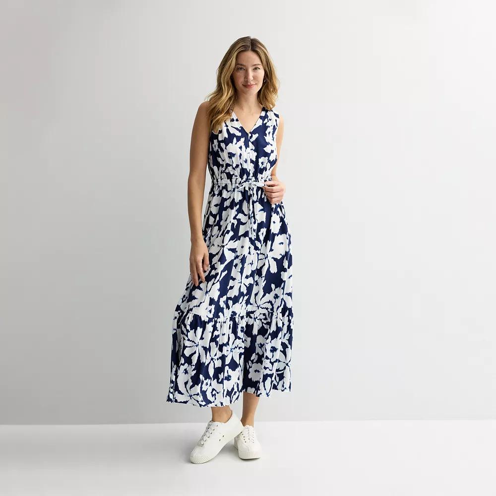 Women's Sonoma Goods For Life® Femme Button Bodice Maxi Dress, Size: Medium, Blue Abstract Floral Product Image