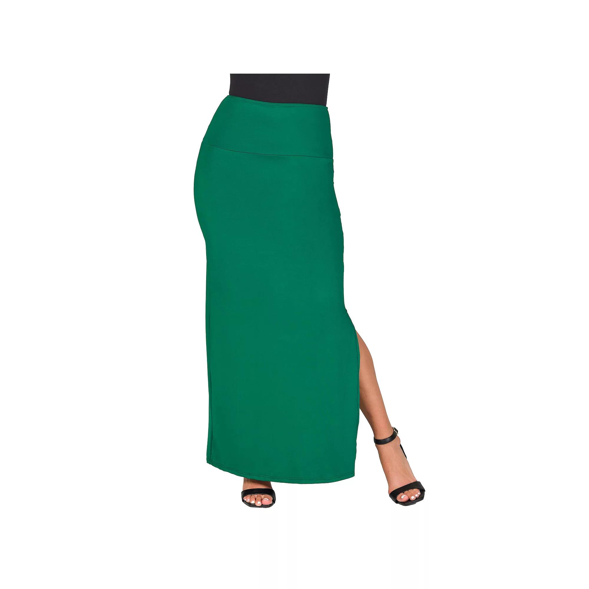 Women's 24Seven Comfort Apparel Versatile Side Slit Elastic Waist Maxi Skirt,  Product Image