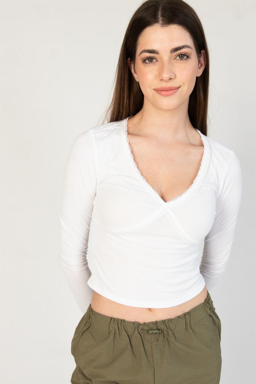Lace Trim V-Neck Longsleeve Product Image