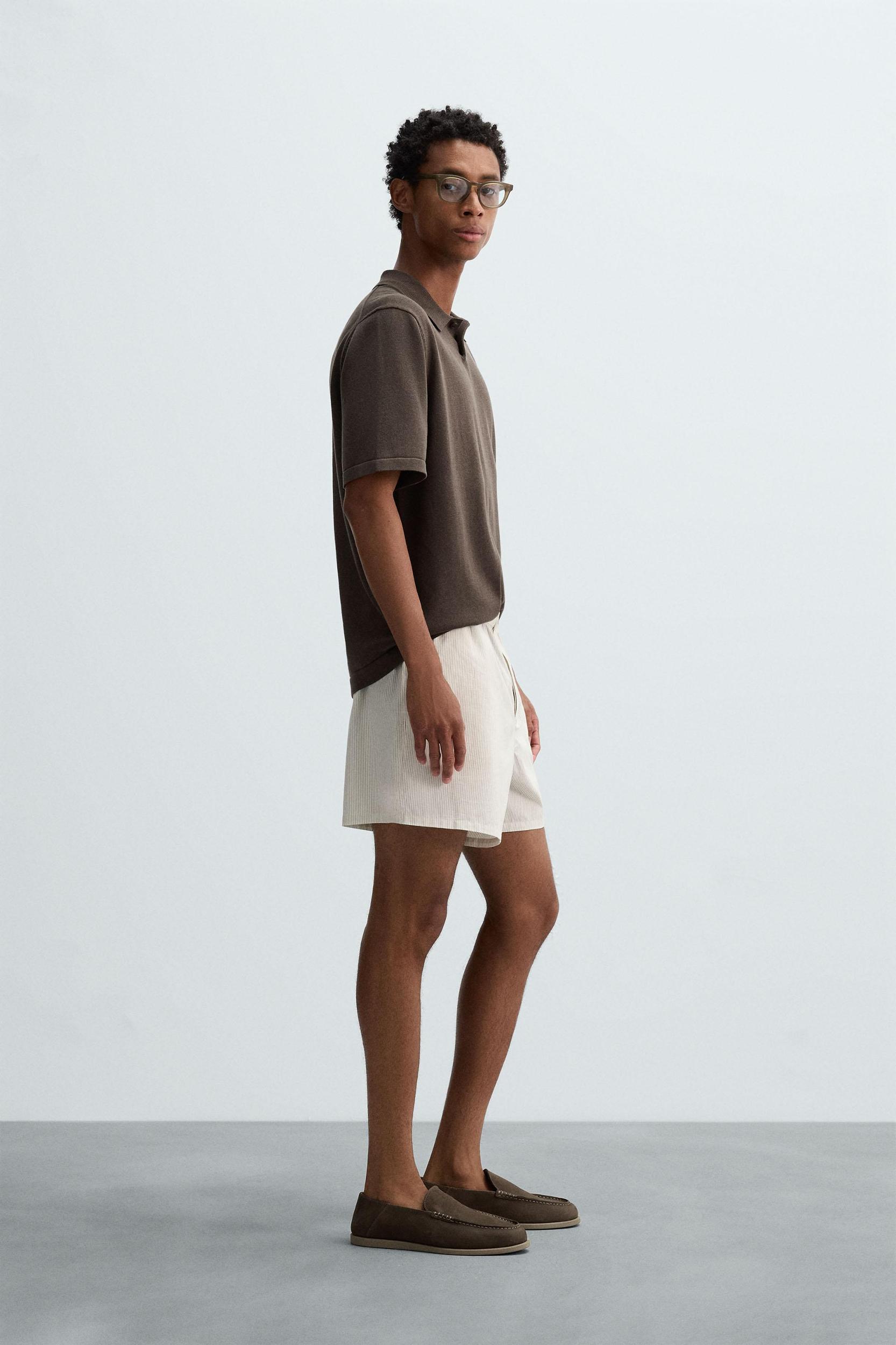 STRIPED COTTON-HEMP BERMUDA SHORTS Product Image