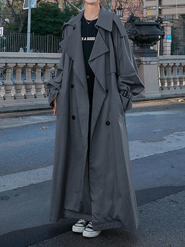 Long Sleeves Loose Buckle Buttoned Split-Back Tied Waist Lapel Outerwear Trench Coats Product Image