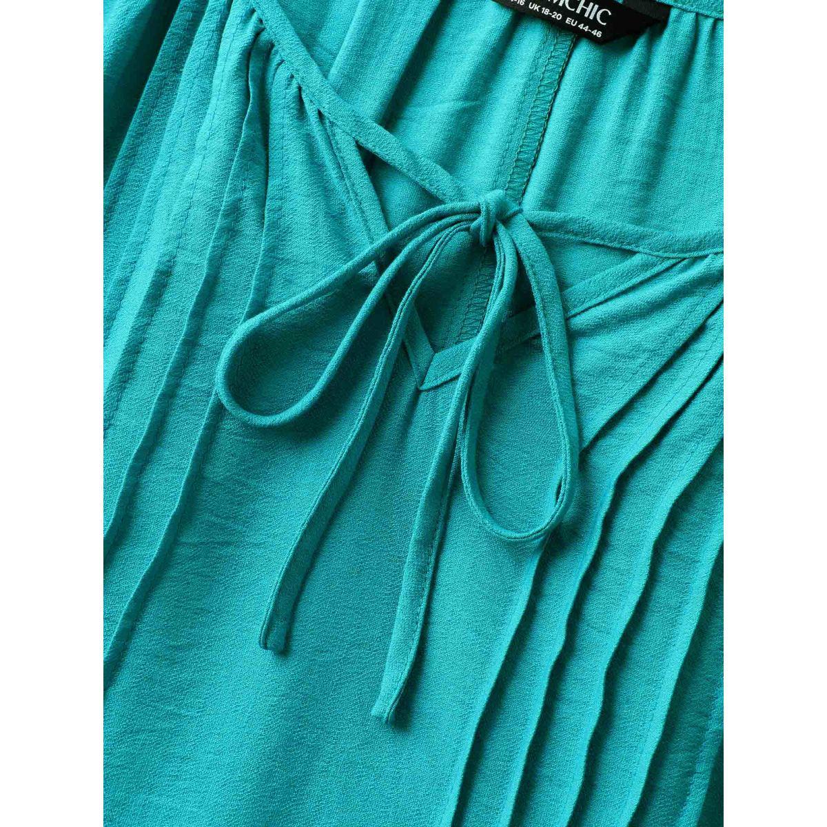 Plus Size Pleated Lace Trim Relaxed Midi Dress Arctic Women Notched collar Short sleeve Curvy BloomChic 14-16/1X Product Image