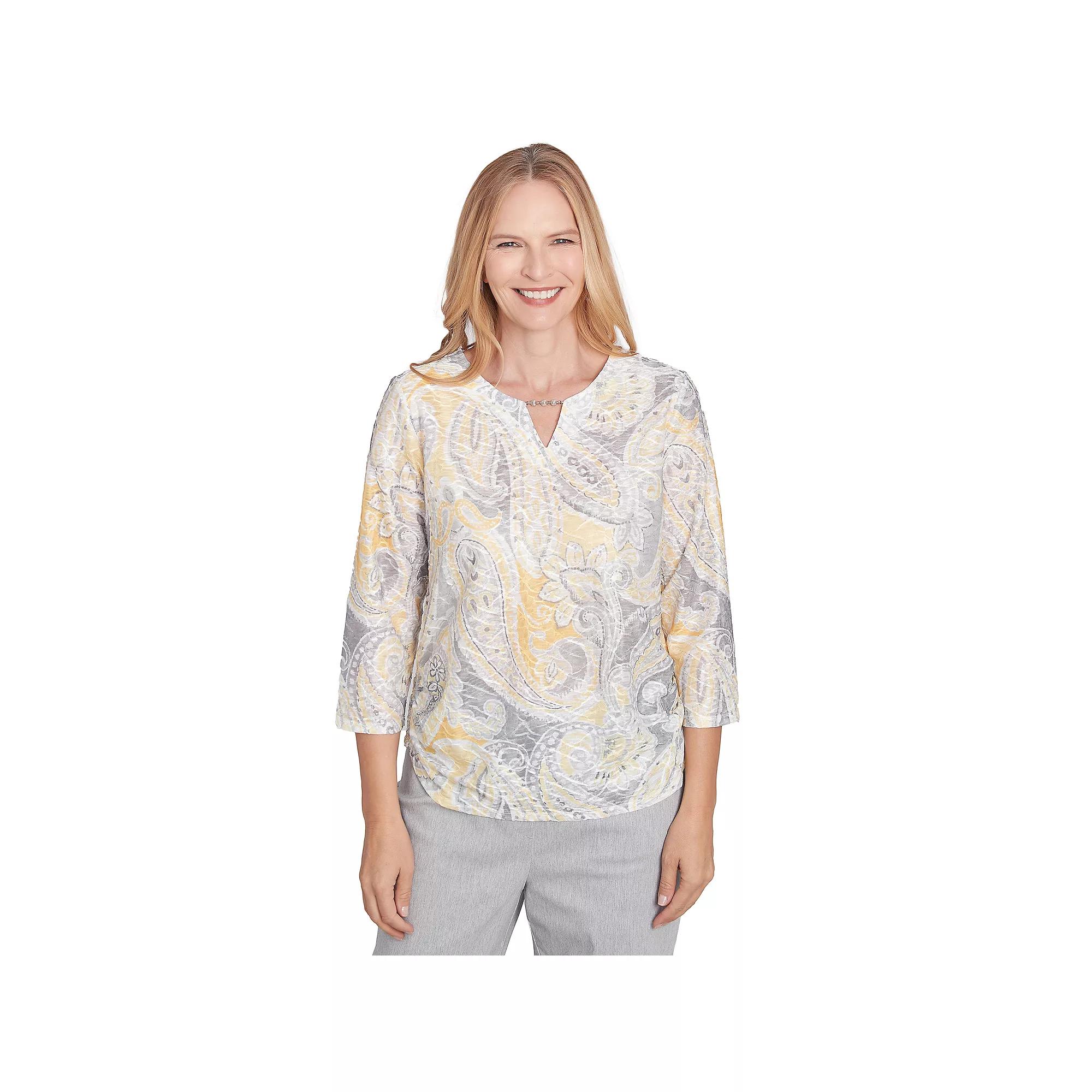 Women's Alfred Dunner Textured Paisley Beaded Neck Top,  Product Image