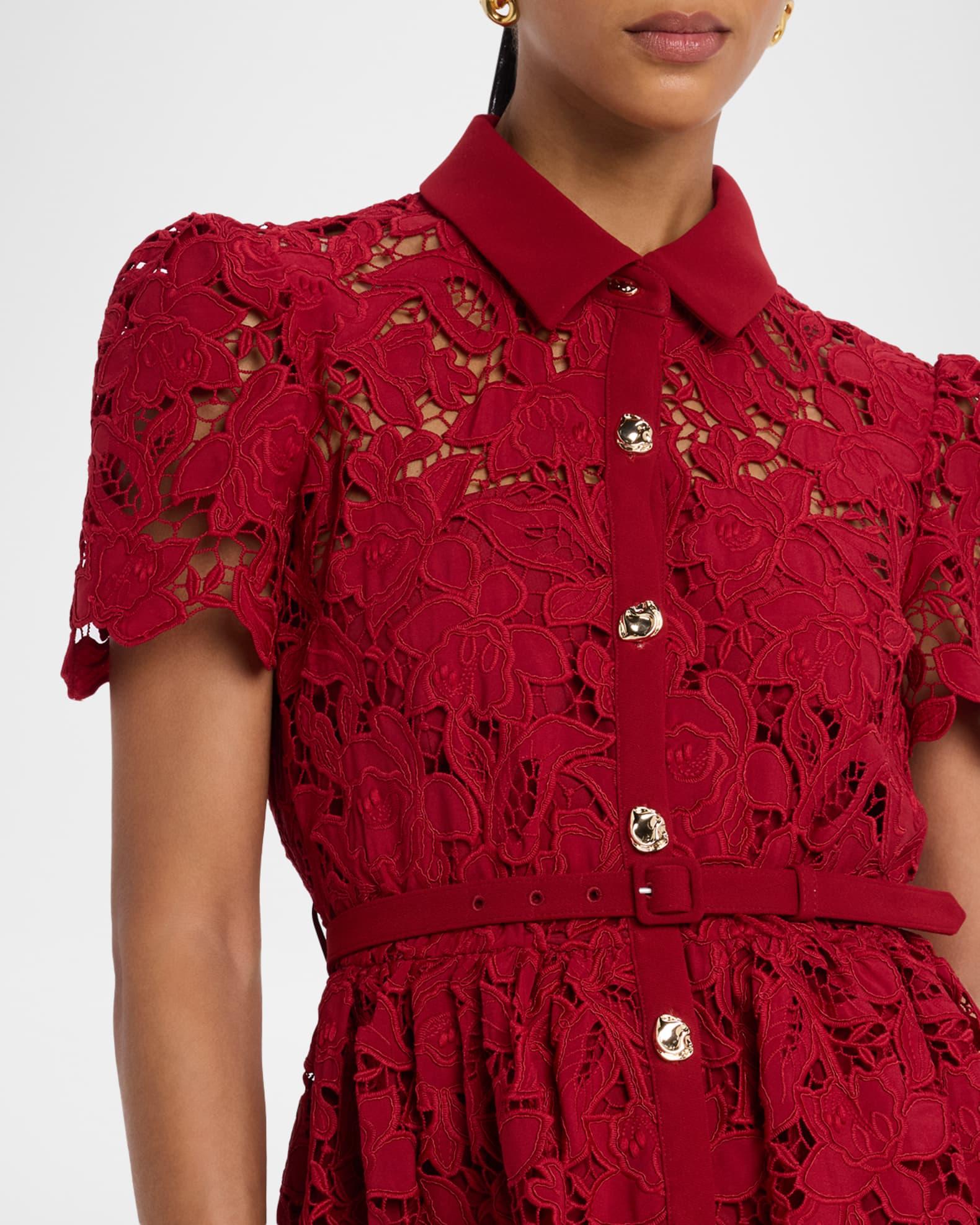 Belted Floral Lace Mini Shirtdress Product Image