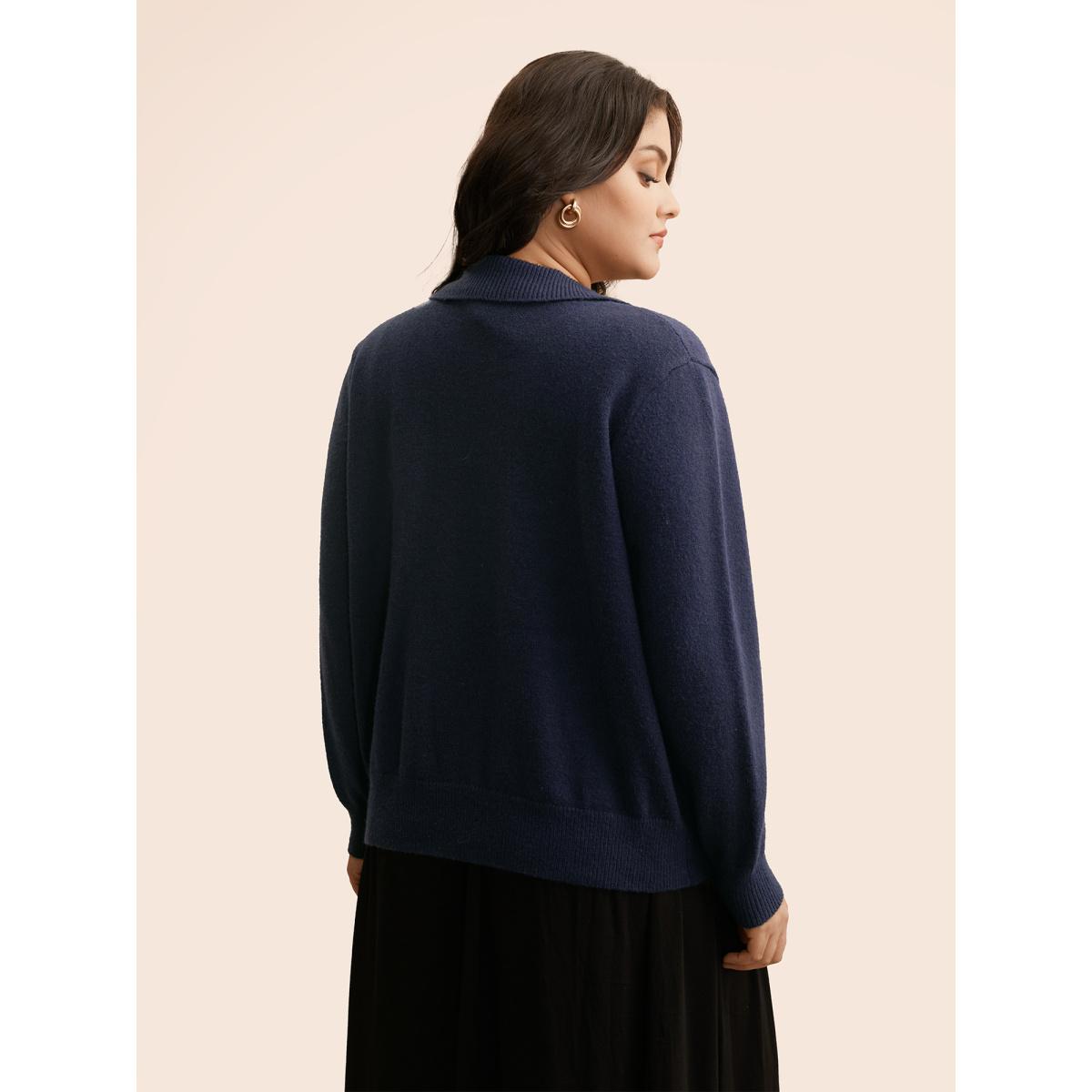 Plus Size Plain Patched Pocket Button Up Cardigan Indigo Women Leisure Loose Long Sleeve Casual Cardigans BloomChic 26/4X Product Image