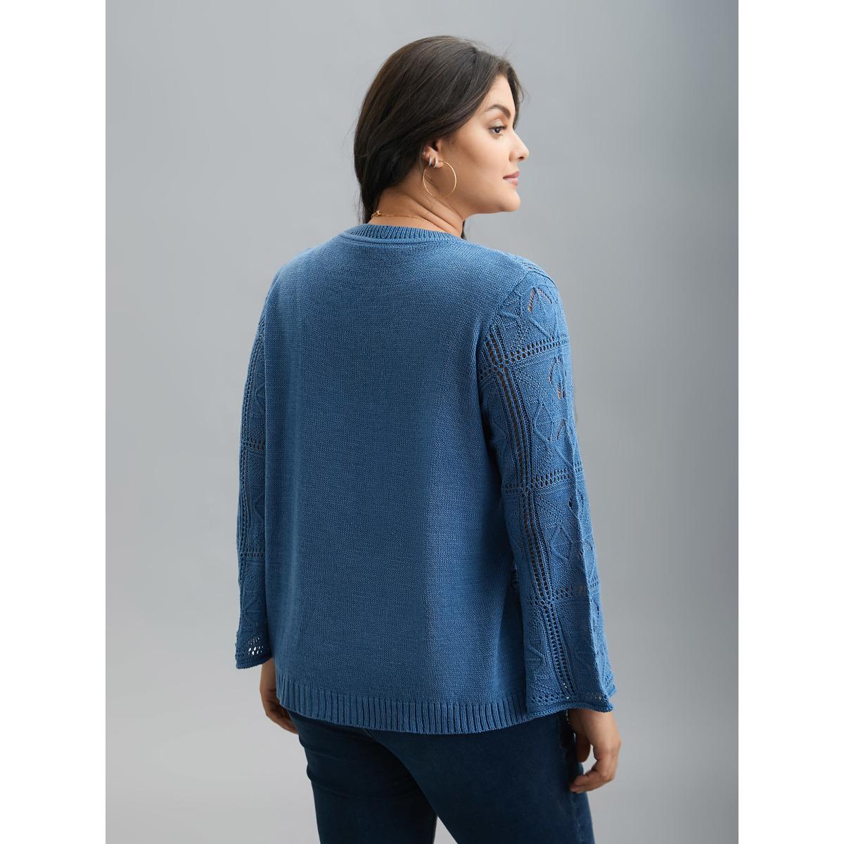 Plus Size Front-Tie Textured Eyelet Knit Cardigan Aegean Women Casual Loose Long Sleeve Everyday Cardigans BloomChic 30/6X Product Image