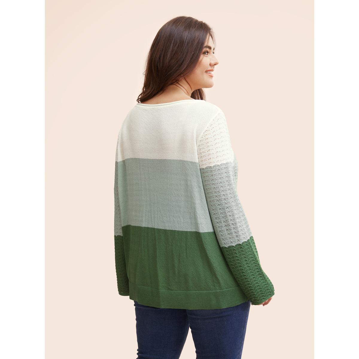 Plus Size Color Contrast Boat Neck Lightweight Pullover Moss Women Leisure Loose Long Sleeve Boat Neck Casual Pullovers BloomChic 18-20/2X Product Image