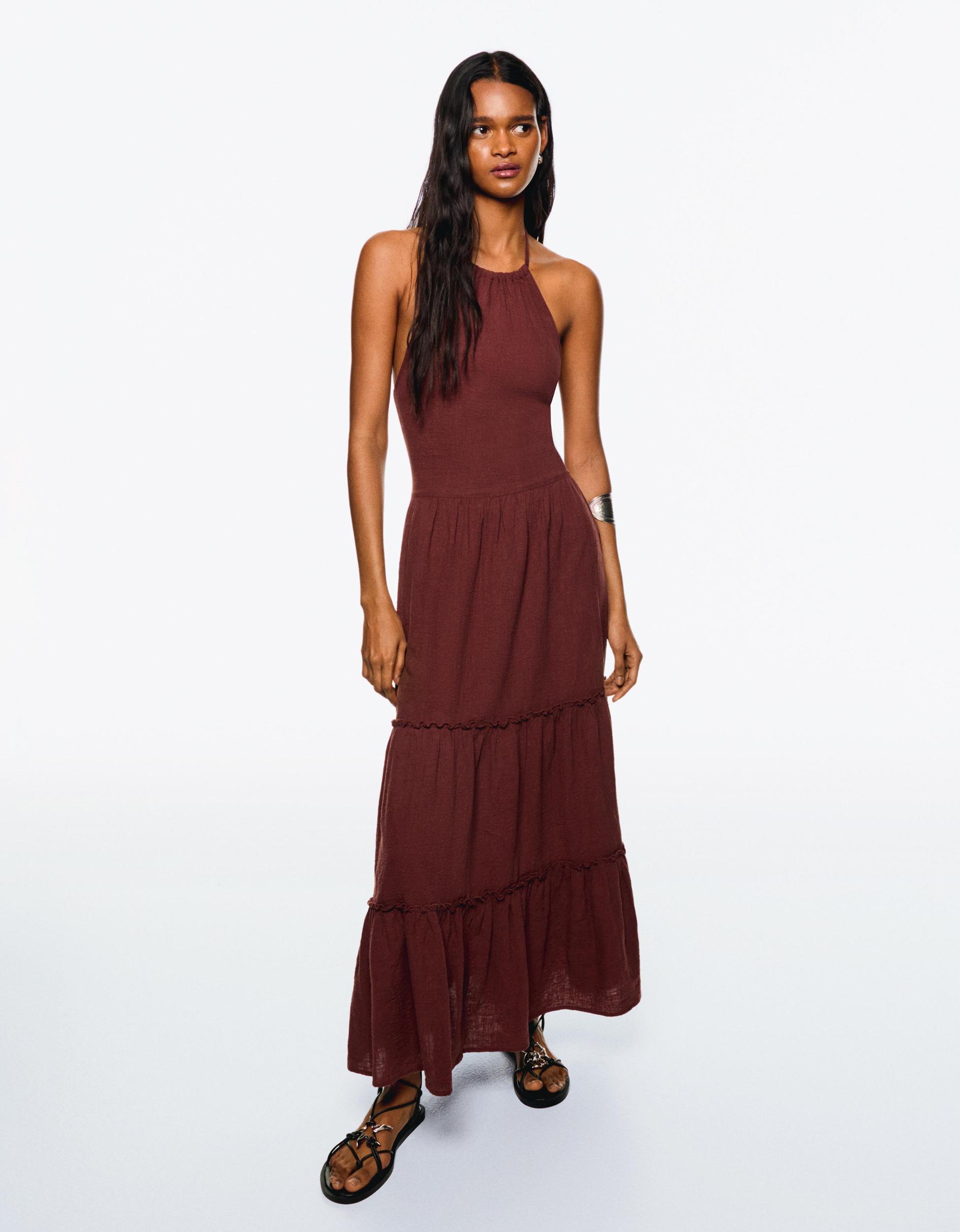 Halter neck midi dress with ruffles Product Image