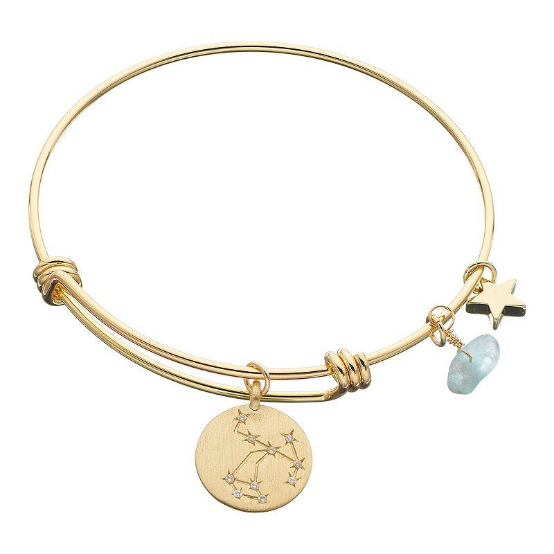 City Luxe Horoscope Cubic Zirconia Disk Bangle Bracelet with Genuine Stone & Star Charm, Women's, Gold Tone Aries Product Image