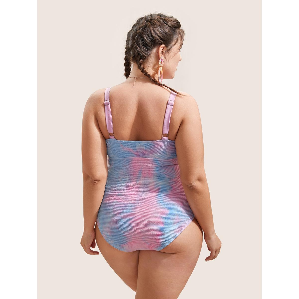 Plus Size Ombre Adjustable Straps Wrap One Piece Swimsuit Women's Swimwear Multicolor Beach Gathered Curve Bathing Suits High stretch One Pieces BloomChic 18-20/2X Product Image