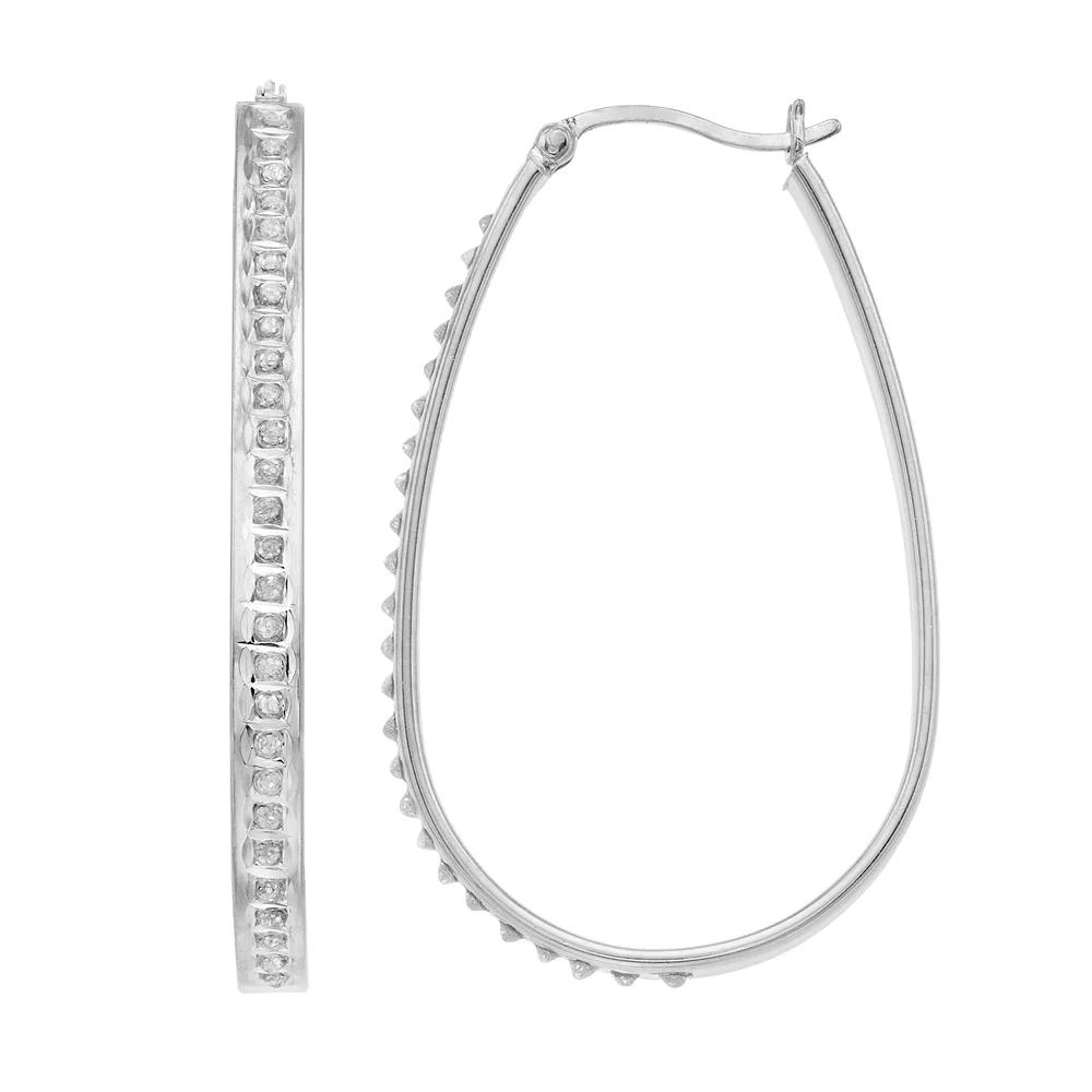 Diamond Mystique Oval Hoop Earrings, Women's, White Over Silver Product Image