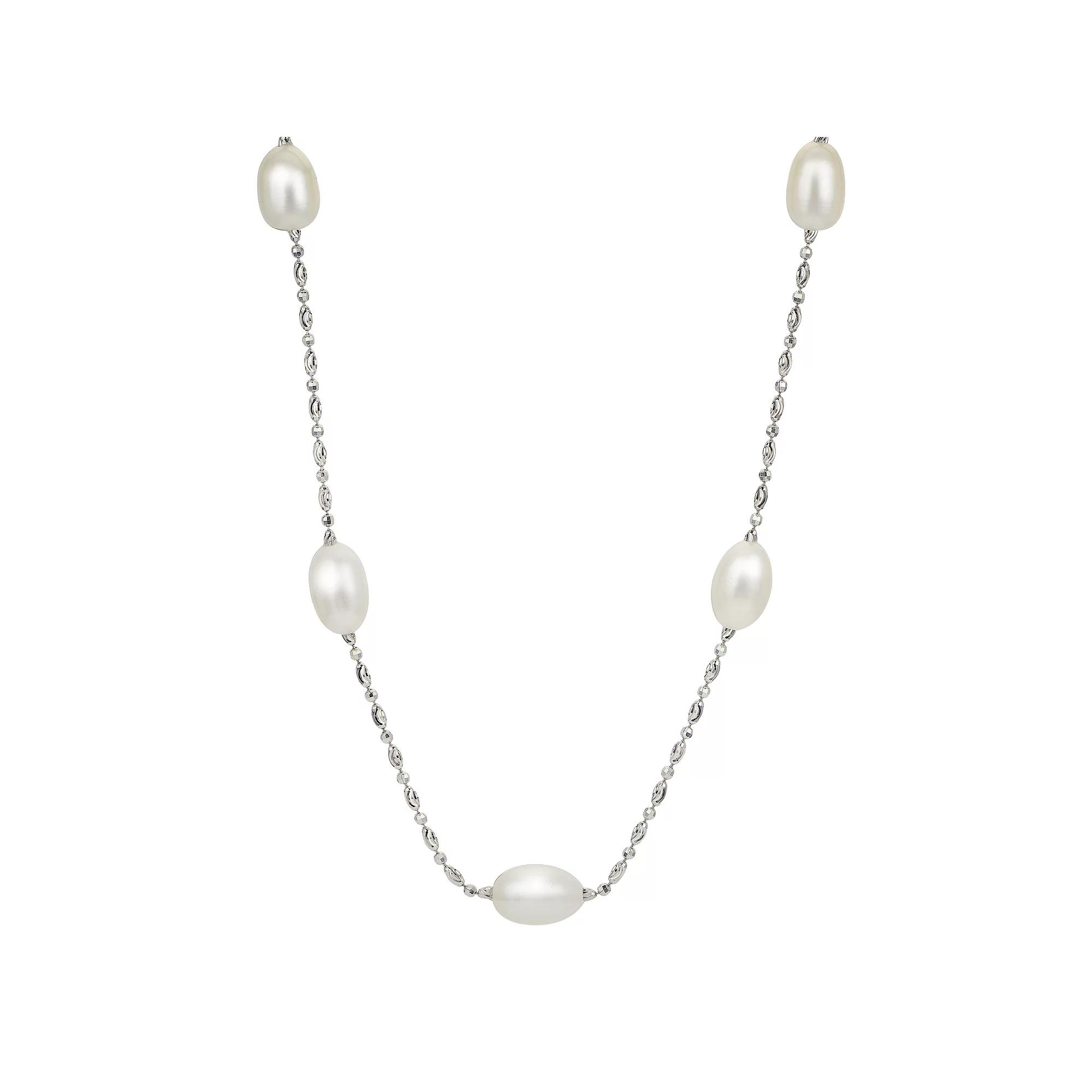 PearLustre by Imperial Sterling Silver Freshwater Cultured Pearl Station Necklace, Womens Product Image