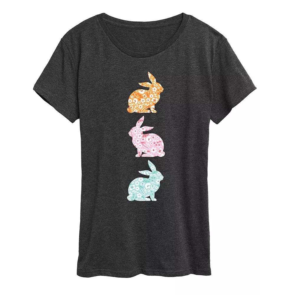 Women's Stacked Patterned Bunnies Graphic Tee,  Product Image