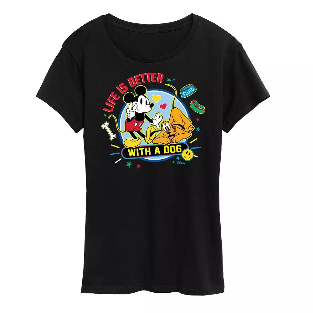 Disney's Mickey Mouse & Pluto Women's Life Is Better With A Dog Graphic Tee,  Product Image