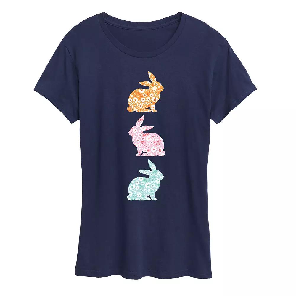 Women's Stacked Patterned Bunnies Graphic Tee,  Product Image