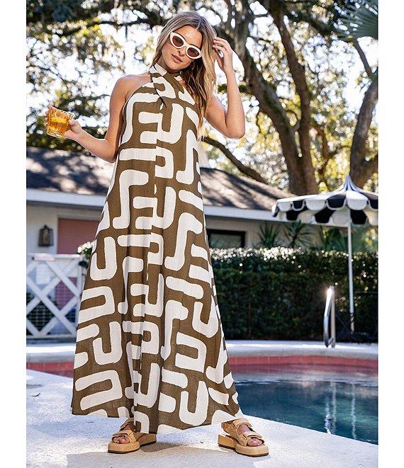 CROSBY by Mollie Burch Cleo Abstract Print Tie Halter Linen Blend Maxi Dress Product Image
