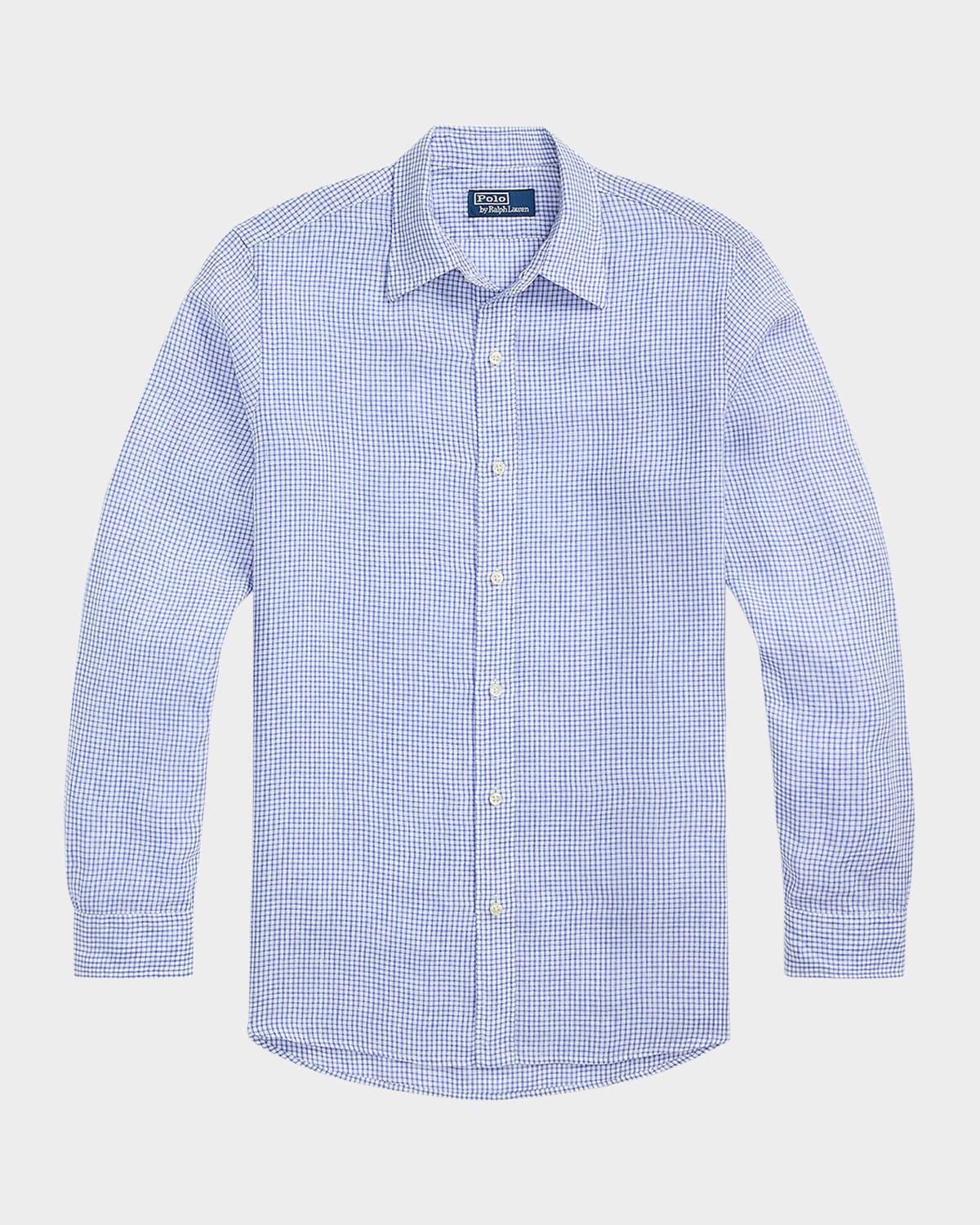 Men's Classic-Fit Checked Linen Sport Shirt Product Image