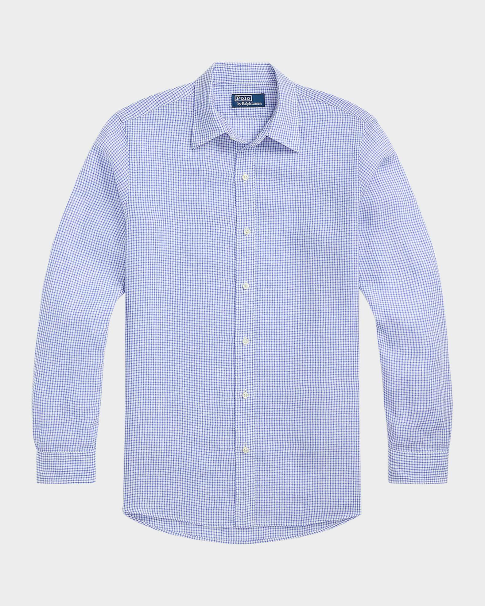 Men's Classic-Fit Checked Linen Sport Shirt Product Image