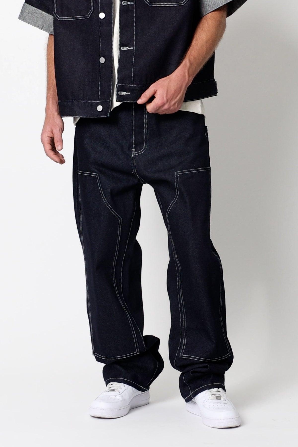 Ultra Baggy Raw Work Denim - Blue Product Image
