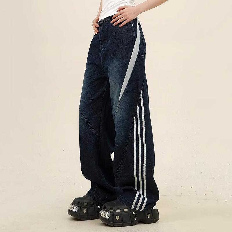 Sopula Unisex Men's American Retro Striped Patchwork Jeans Product Image