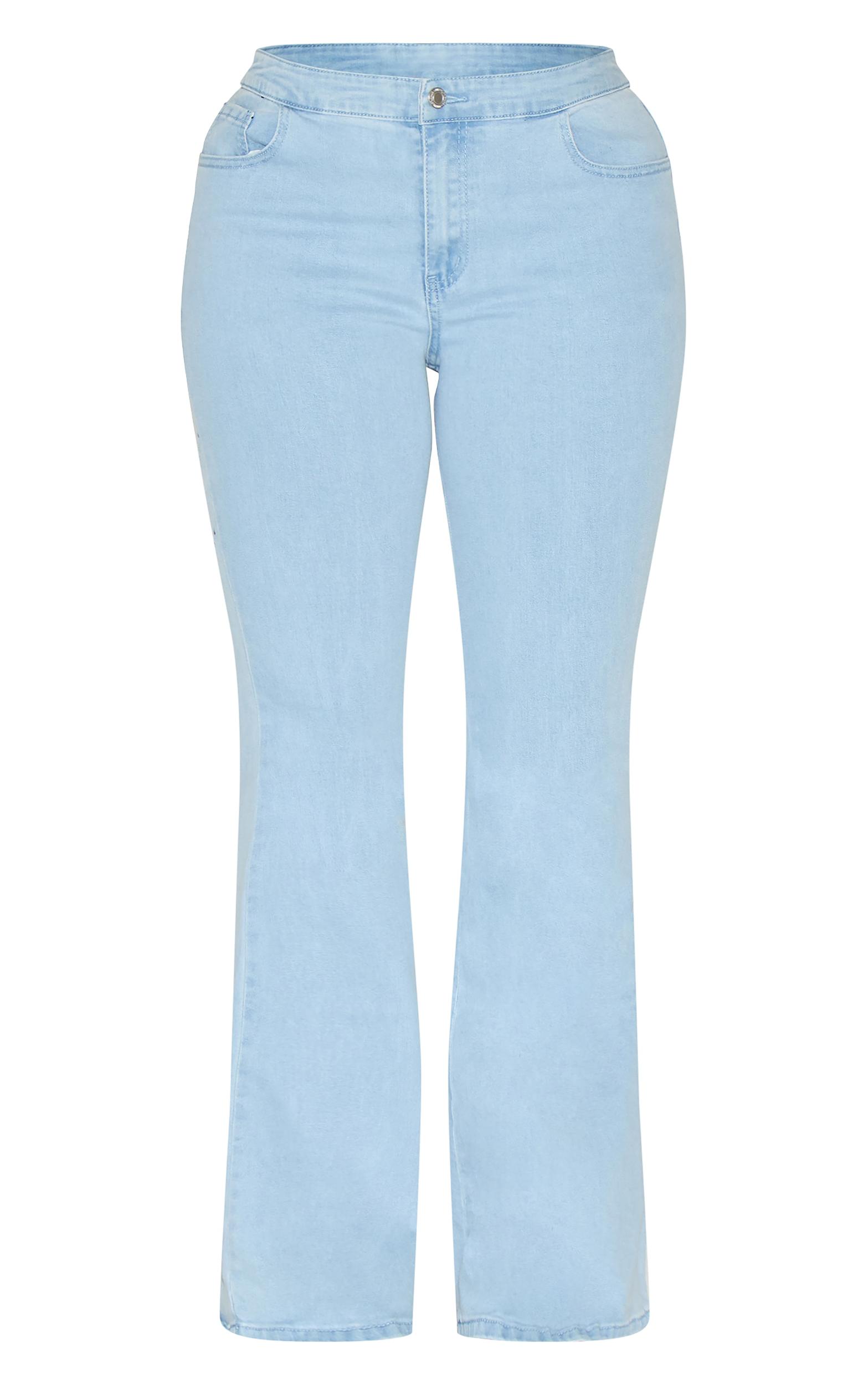 Shape Light Blue Wash Denim Lace Up Back Flare Jeans Product Image