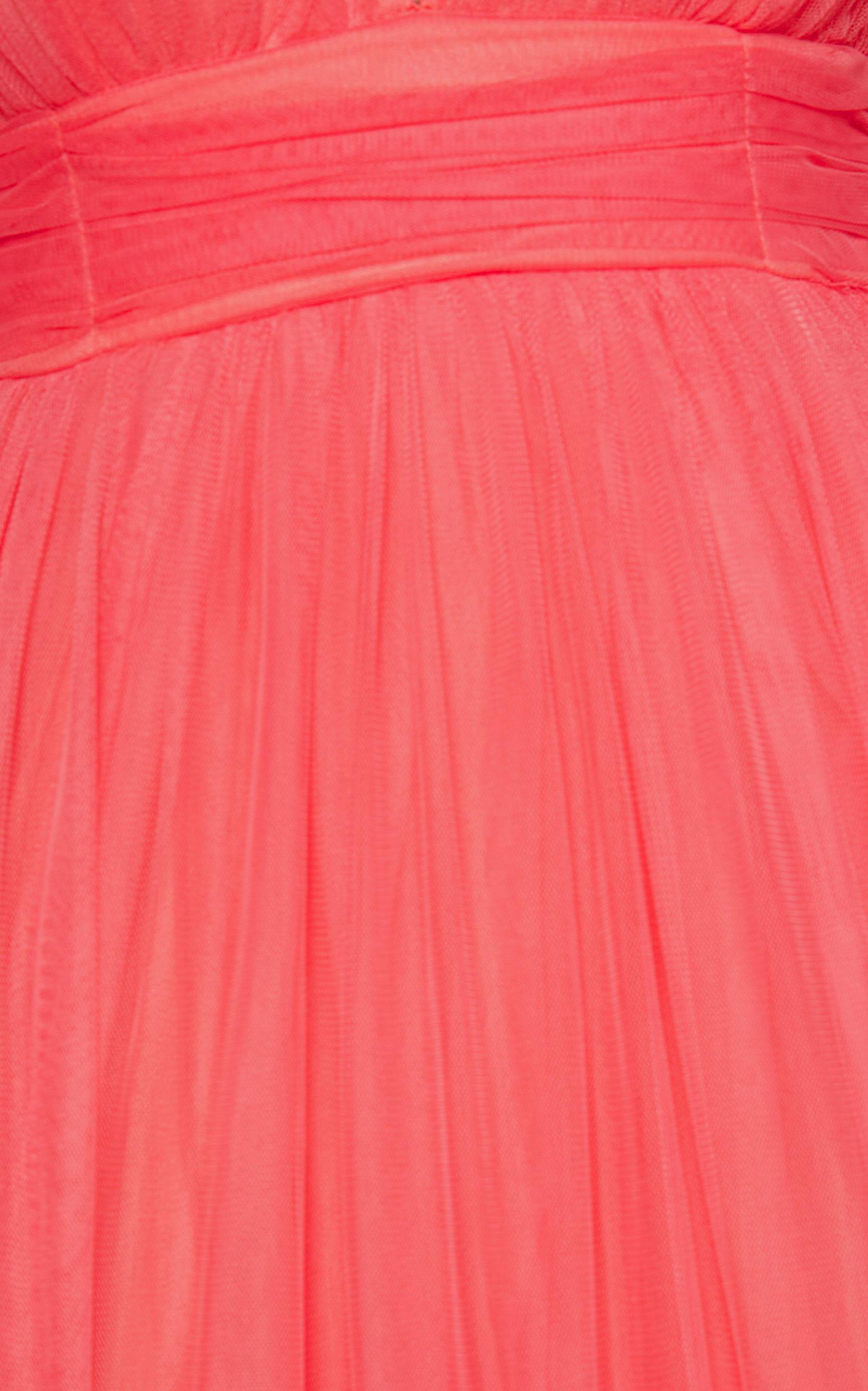 Jiraye Midi Dress - Flutter Sleeve Tuelle Plunge Dress in Coral Product Image