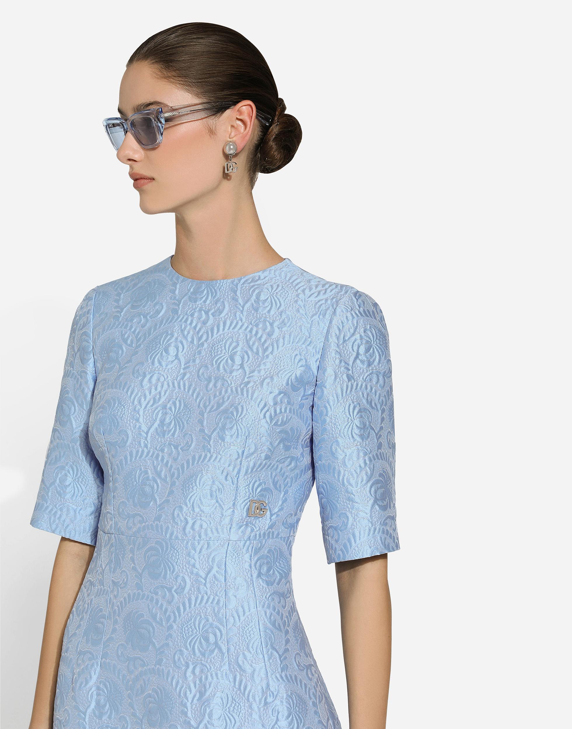 DOLCE & GABBANA Floral Jacquard Matelasse Mini Dress With Dg Pin In Blue Product Image