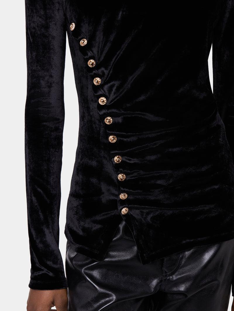 BLACK LONG-SLEEVED DRAPE TOP IN VELVET Product Image